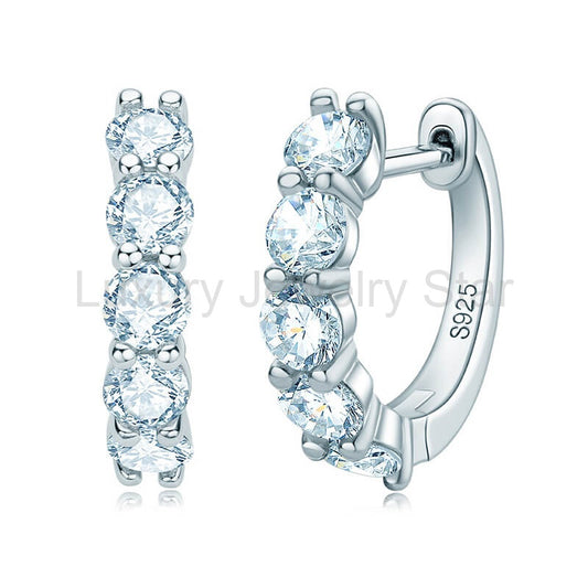 Round Moissanite Huggie Hoop Sterling Silver Earrings - image 2