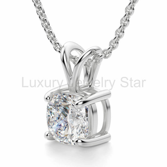 Solitaire Cushion Moissanite Basket Set Pendant Necklace in Sterling Silver - image 2