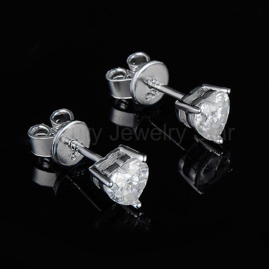 Solitaire Heart Cut Moissanite Three Prong Stud Earrings In Sterling Silver - image 2