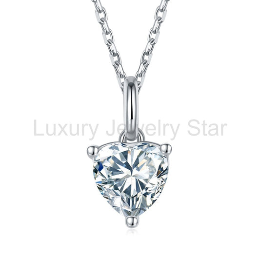 Solitaire Heart-Cut Moissanite Sterling Silver Necklace Pendant