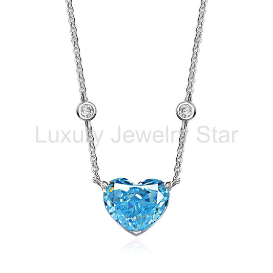 Solitaire Heart-Shaped Lab-Sapphire Sterling Silver Necklace