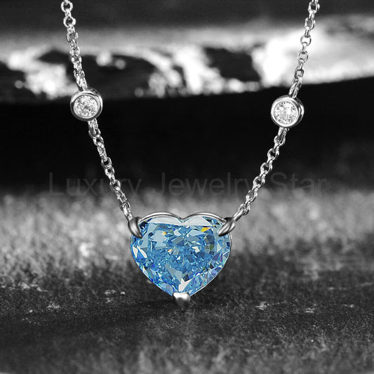 Solitaire Heart-Shaped Lab-Sapphire Sterling Silver Necklace - image 2