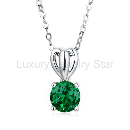 Solitaire Lab-Created Emerald Sterling Silver Necklace Pendant