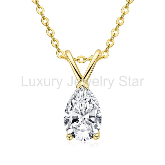 Solitaire Pear-Cut Moissanite Sterling Silver Necklace Pendant