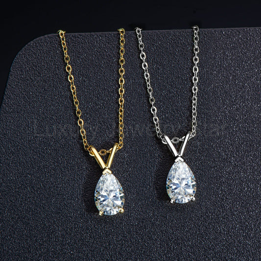 Solitaire Pear-Cut Moissanite Sterling Silver Necklace Pendant - image 2