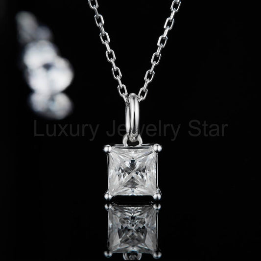 Solitaire Princess-Cut Moissanite Sterling Silver Necklace Pendant - image 2