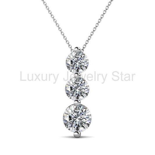 Three-Stone Drop Moissanite Pendant Necklace in Sterling Silver