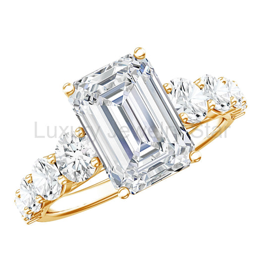 3 Carat IGI Certified Emerald Cut Lab Grown Diamond Engagement Ring with Side Stones