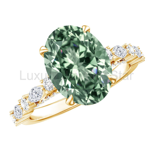 3 Carat IGI Certified Lab Grown Green Diamond Side Stone Engagement Ring for Women