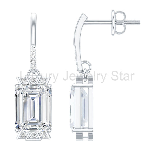 3.5 Carat Emerald Cut Moissanite Drop Earrings for Women