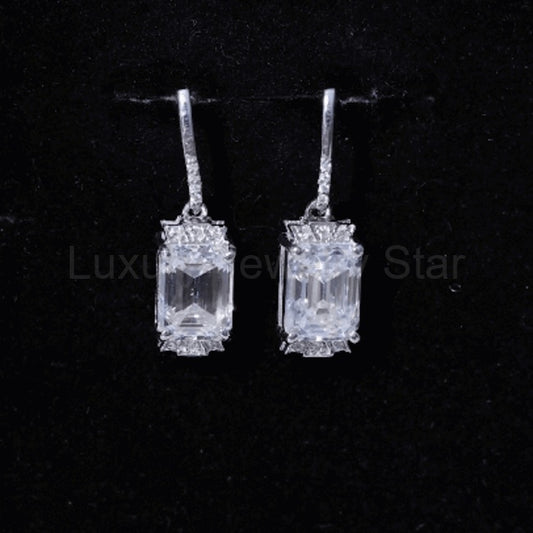 3.5 Carat Emerald Cut Moissanite Drop Earrings for Women - image 2
