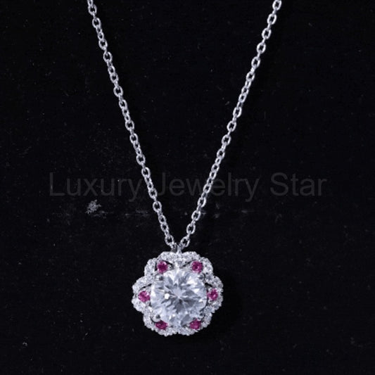 Certified 2 Carat Moissanite Statement Necklace with Lab Ruby