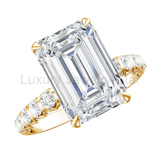 Huge 5 Carat Lab Grown Diamond Emerald Cut Engagement Ring IGI Certificate