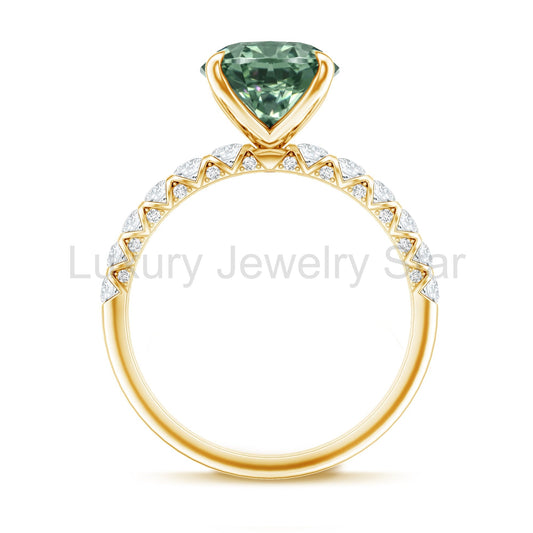 IGI Certified 3 Carat Oval Shape Lab Grown Green Diamond Engagement Ring - image 2