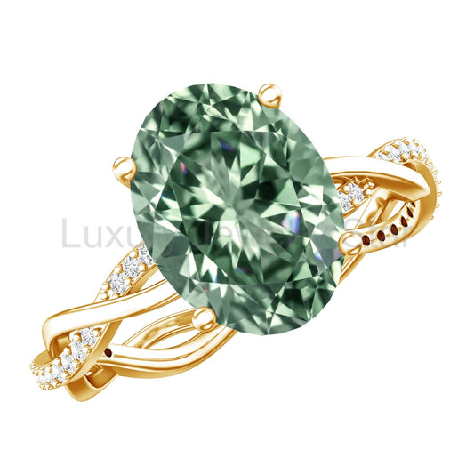 IGI Certified Lab Grown 3 Carat Green Diamond Braided Engagement Ring with Hidden Halo