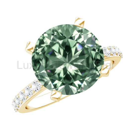 IGI Certified Solitaire 5 Carat Lab Grown Green Diamond Engagement Ring with Side Stones