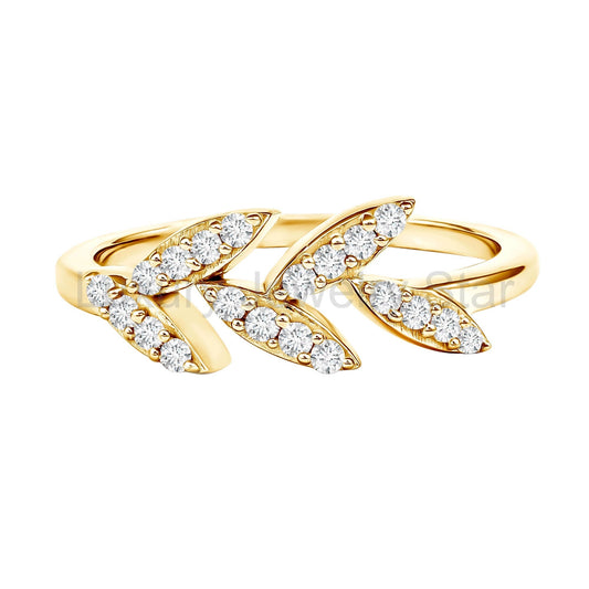 Nature Inspired Lab Grown Diamond Olive Leaf Branch Ring