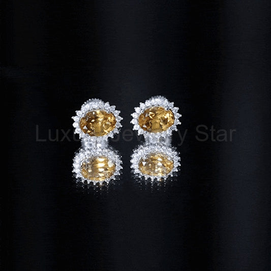 Oval Shaped 2.2 Carat Citrine Stud Earrings with Halo - image 2