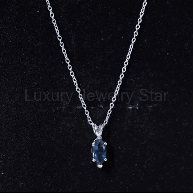 Real 0.7 Carat Marquise London Blue Topaz Necklace with Silver Chain - image 2