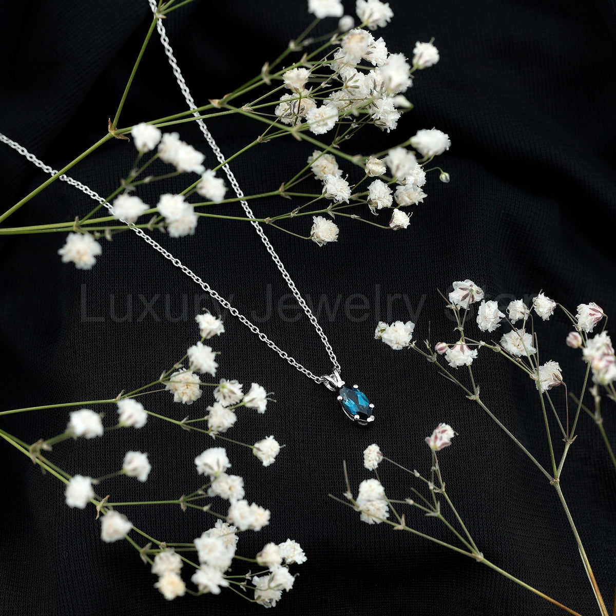 Real 0.7 Carat Marquise London Blue Topaz Necklace with Silver Chain - image 3