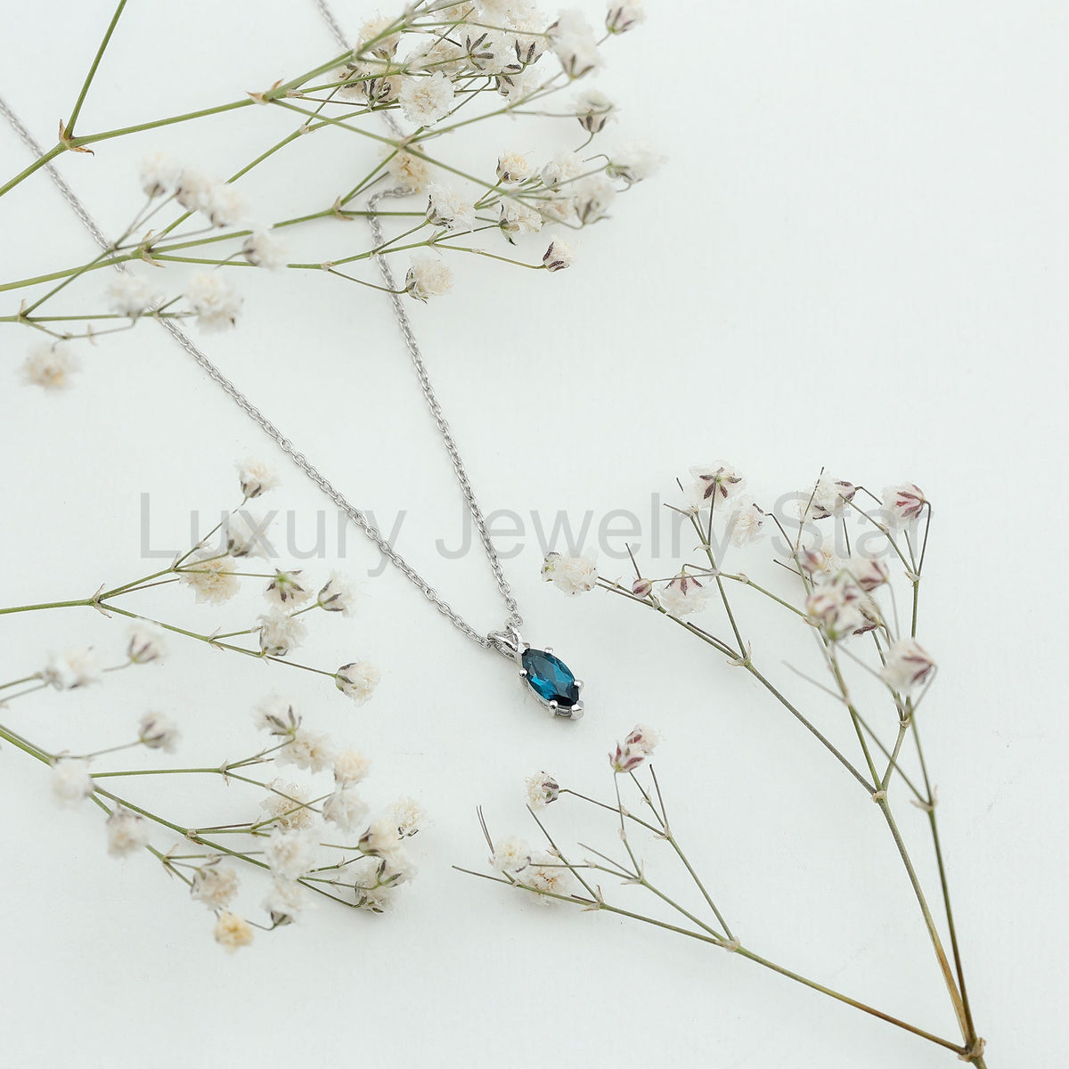 Real 0.7 Carat Marquise London Blue Topaz Necklace with Silver Chain - image 6