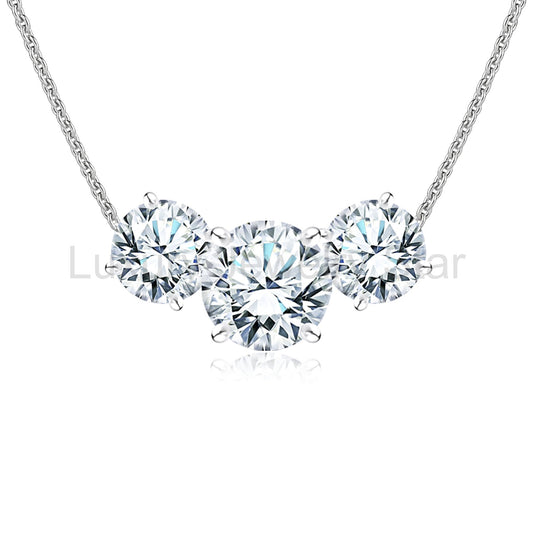 1 Carat Lab Diamond Round Cut Three Stones Necklace