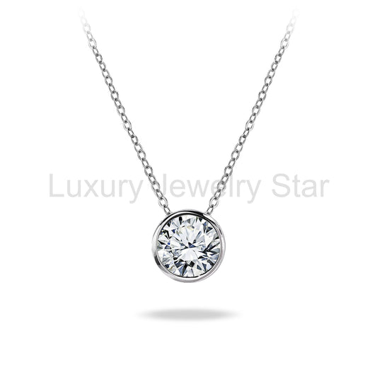 1 Carat Moissanite Bezel Set Slider Necklace