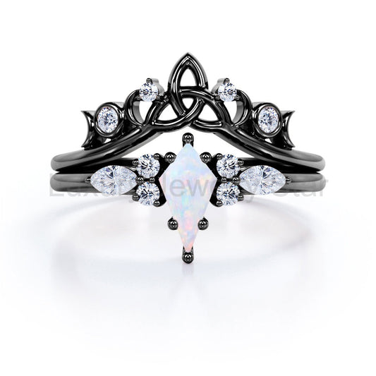 1 Ct Kite Cut Lab Opal Tiara Wedding Ring Set