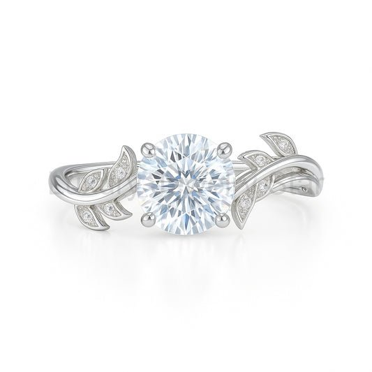 1.05 ct Round Lab Diamond Vine Design Leaf Engagement Ring