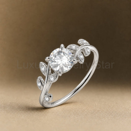 1.05 ct Round Lab Diamond Vine Design Leaf Engagement Ring - image 2