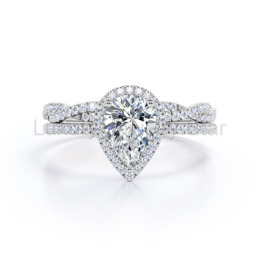 1.25 Carat Pear Cut Moissanite Twisted Wedding Ring Set