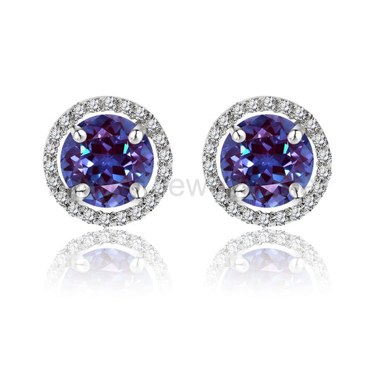 1.25 Carat Round Cut Alexandrite June Birthstone Halo Stud Earrings