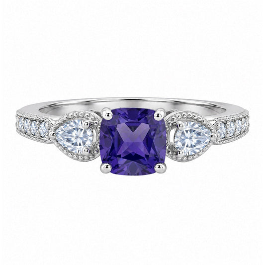 1.35 Ct Cushion Lab Alexandrite Vintage Engagement Ring