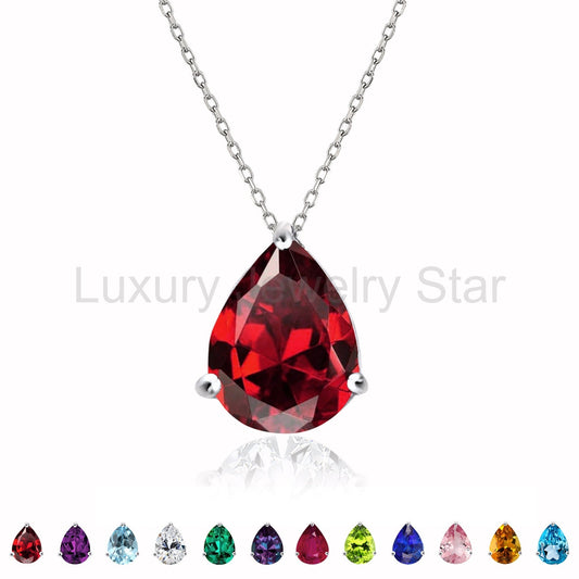 1.5 TCW Pear Shaped Birthstone Prongs Solitaire Slider Necklace