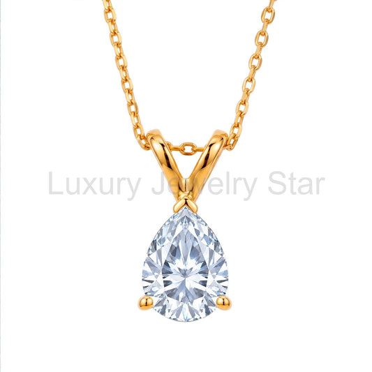 1/2 Carat Oval/Pear Shape Moissanite - Classic Pendant Necklace - 18K Gold Plating for Women