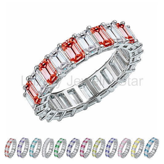 10 Carat Emerald Cut Birthstone - Multicolor Eternity Wedding Band