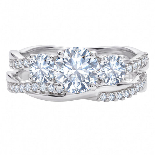 2 Carat Lab Grown Diamond Bridal Ring Set for Women, Round Cut 3 Stone Engagement Ring - image 2