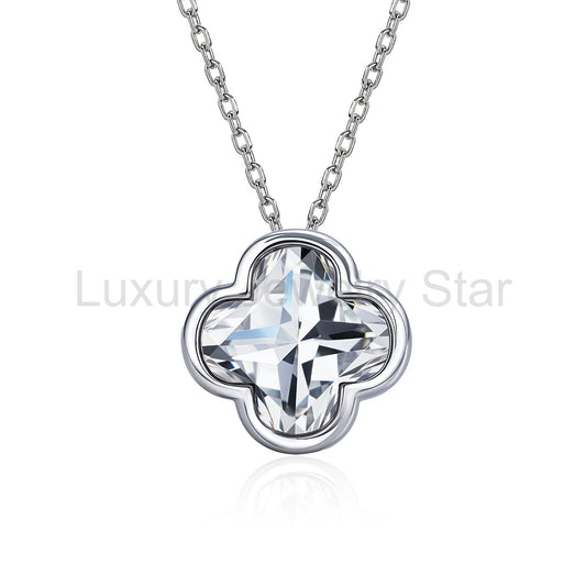 2.7 Carat Flower Cut Moissanite - Danity Clover Design Necklace