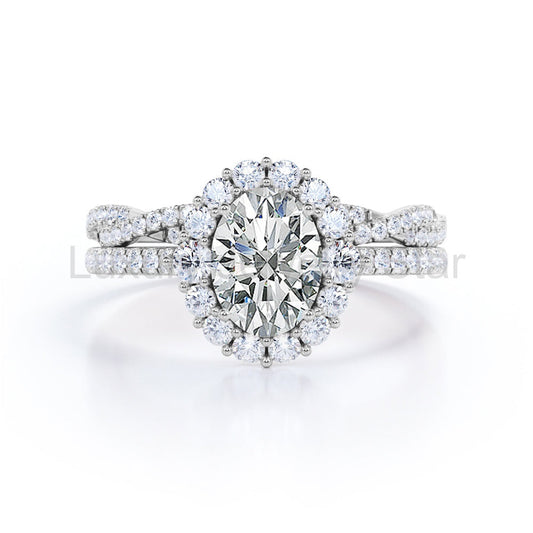Halo 2 Carat Oval Cut Moissanite Bridal Set