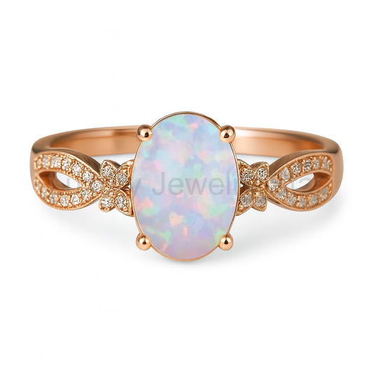 Inifnity 3.5 Ct Oval Cut Lab Created Opal Milgrain Engagement Ring