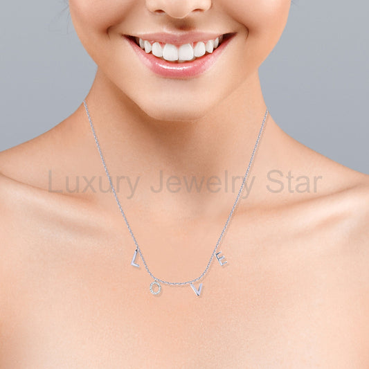 LOVE Round Brilliant Cut Moissanite Necklace