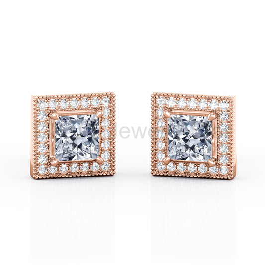Milgrain Set Moissanite and Diamond Stud Earrings