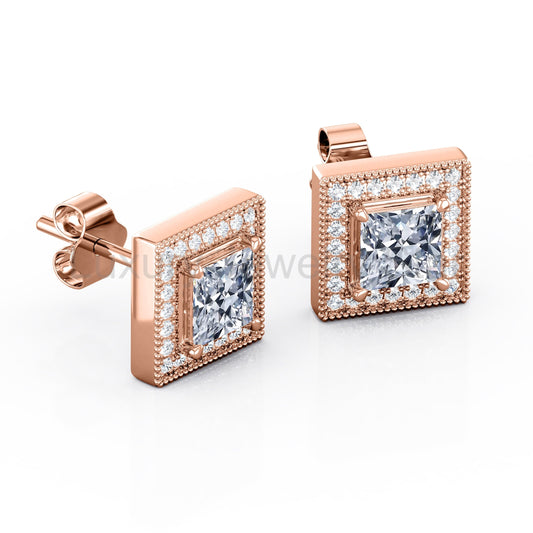 Milgrain Set Moissanite and Diamond Stud Earrings - image 2