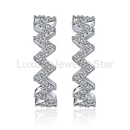 Modern Zigzag Crystal Hoop Earrings – Modern Stud Hoops