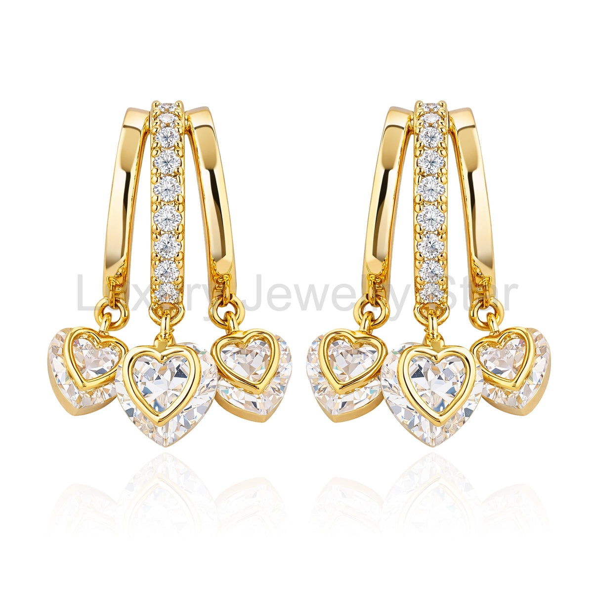 Romantic Heart Charm Dangle Hoop Earrings – Elegant Gold Fashion Jewelry