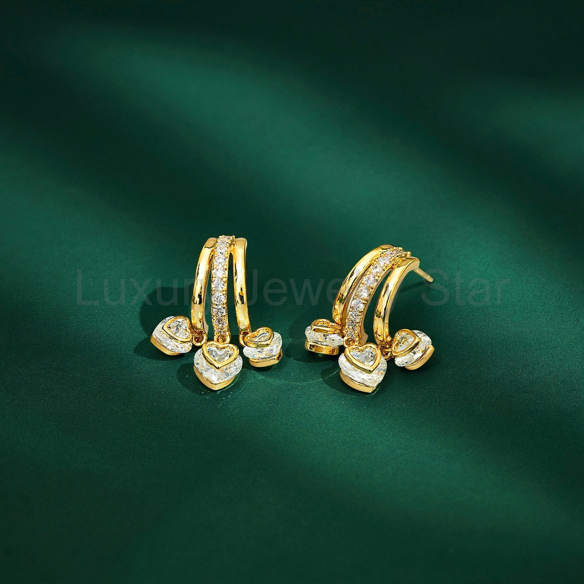 Romantic Heart Charm Dangle Hoop Earrings – Elegant Gold Fashion Jewelry - image 2