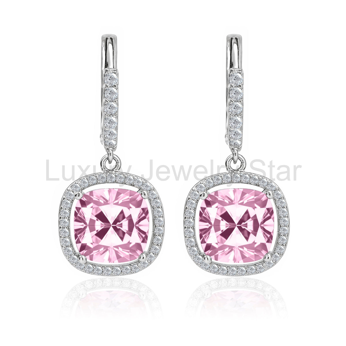 Romantic Pink Cushion Drop Hoop Earrings – Elegant Dangle Jewelry