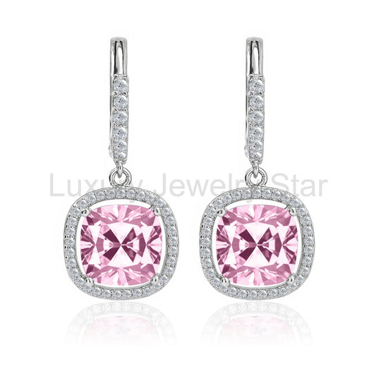 Romantic Pink Cushion Drop Hoop Earrings – Elegant Dangle Jewelry