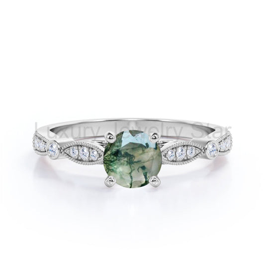 Test 1 carat Round Cut Moss Agate Milgrain Engagement Ring (Copy)