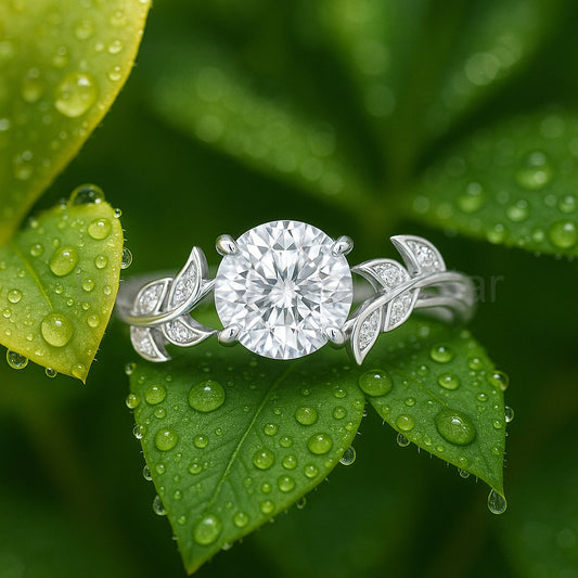 Vine Design 1.05 ct Round Moissanite Leaf Engagement Ring - image 2